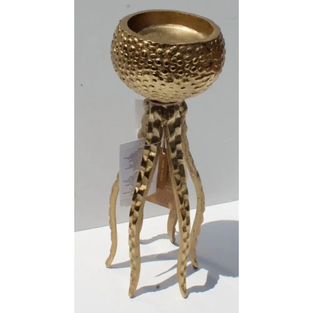 New Large MCM Gold Metal Standing Octopus Candle Holder Tabble Room Decor